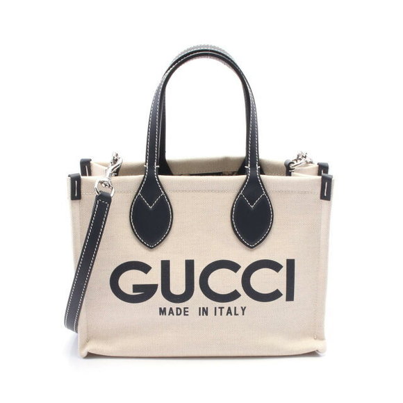 Gucci Handbags - Gucci Tote Bag Leather Ivory White Navy Blue